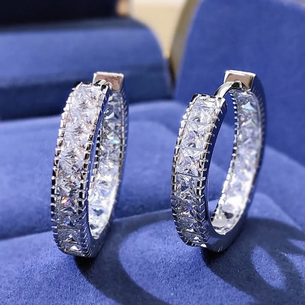 New Trendy Highest Quality Micro Paved CZ Sterling Silver Hoop Earrings